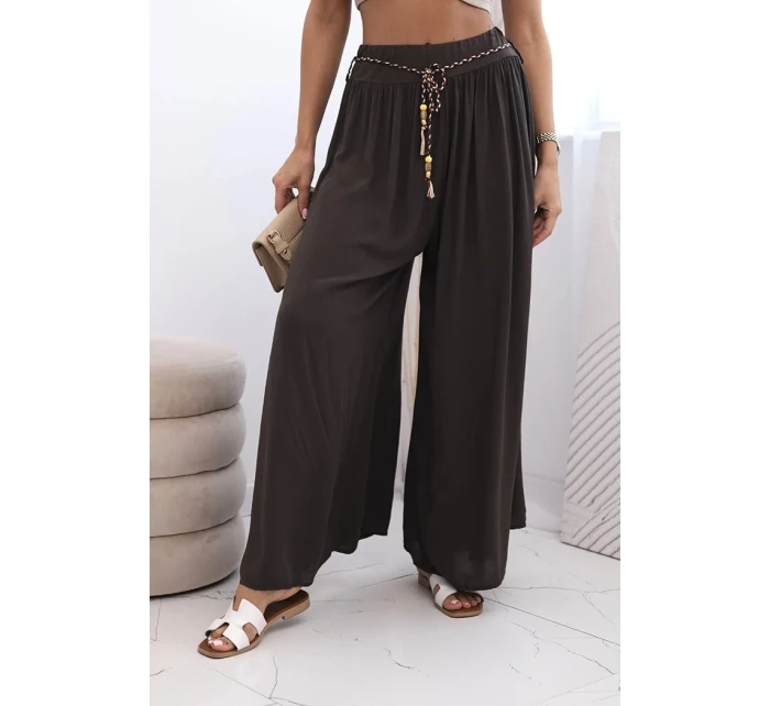 Dámské kalhoty z viskózy se širokými nohavicemi hnědý
