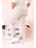 Dámské bavlněné kalhoty Plus Size s páskem béžový Dámské bavlněné kalhoty Plus Size s páskem béžový