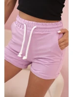 Dámské bavlněné šortky s gumou a zavazováním v pase světle fialové