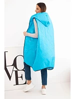 Dámská prošívaná vesta Plus Size s kapucí model 22064343 na zip tyrkysová - K-Fashion