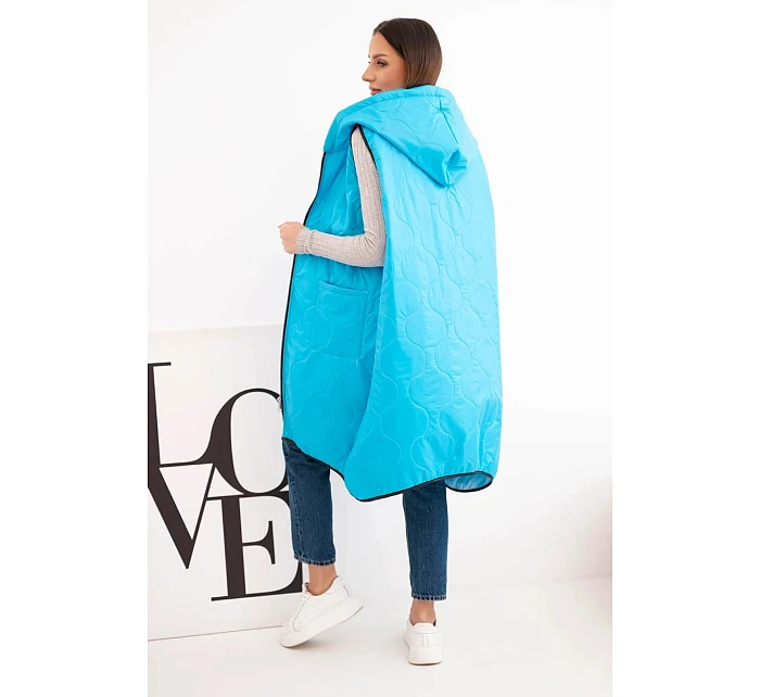Dámská prošívaná vesta Plus Size s kapucí model 22064343 na zip tyrkysová - K-Fashion
