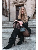 kozačky na jehlovém podpatku z veluru vyhřívané černé model 21757771 - Boto