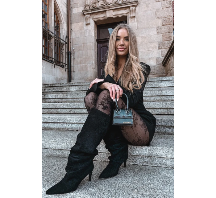 kozačky na jehlovém podpatku z veluru vyhřívané černé model 21757771 - Boto