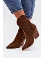 Dámské otevřené kotníkové boty na podpatku hnědé model 21956059 - Boto