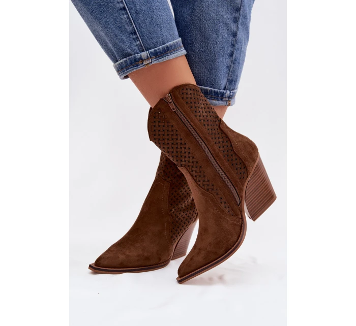 Dámské otevřené kotníkové boty na podpatku hnědé model 21956059 - Boto
