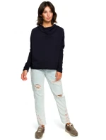 B094 Oversized top s výstřihem do V na zádech - tmavě modrý