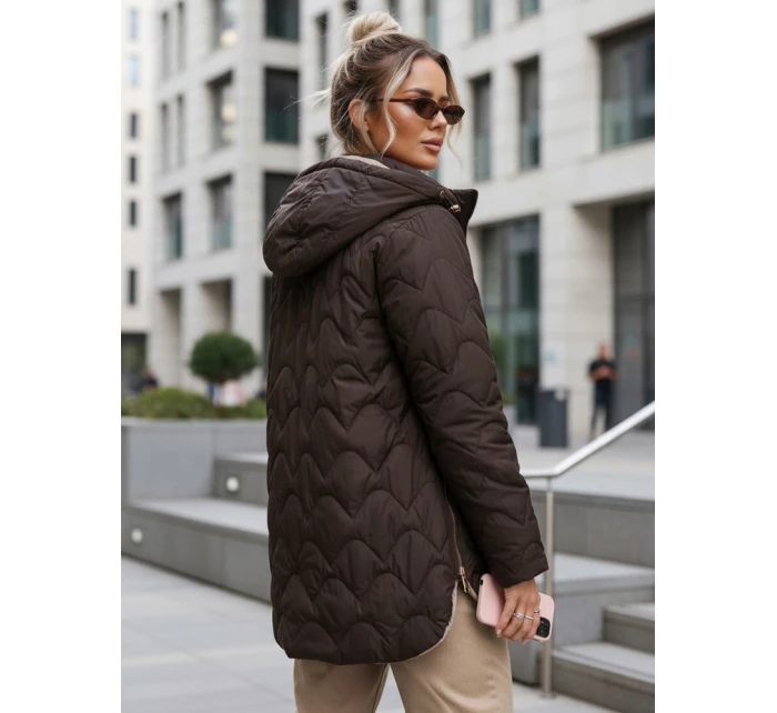 Dámská přechodná prošívaná bunda s odepínací kapucí hnědá TY5623