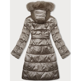 Béžová dámská zimní bunda s páskem S'west (B8195-12)