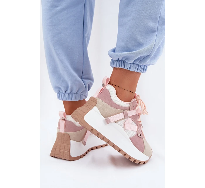 Tenisky na platformě z přírodního semiše model 22095134 růžové - Goe