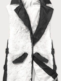 Elegantní černo-bílá vesta z ekokůže a kožešiny (BR9592-2601)