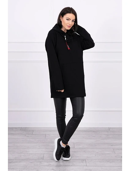 Tunika na zip s kapucí Oversize černá Tunika na zip s kapucí Oversize černá
