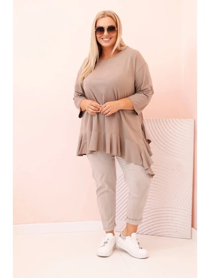 Dámská blůza Plus Size s bavlnou, kapsou a ohrnutým rukávem kiwi