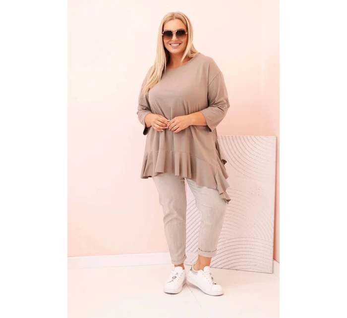 Dámská blůza Plus Size s model 21820413 kapsou a ohrnutým rukávem kiwi - K-Fashion