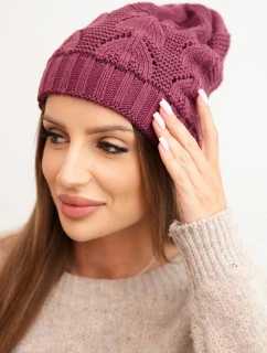 Dámská zimní čepice s vlnou a strukturální tkaninou K432 tmavě fialová