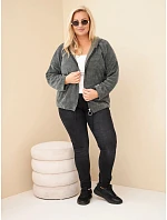 Dámská oversized plus size manšestrová mikina s kapucí a zipem khaki Dámská oversized plus size manšestrová mikina s kapucí a zipem khaki