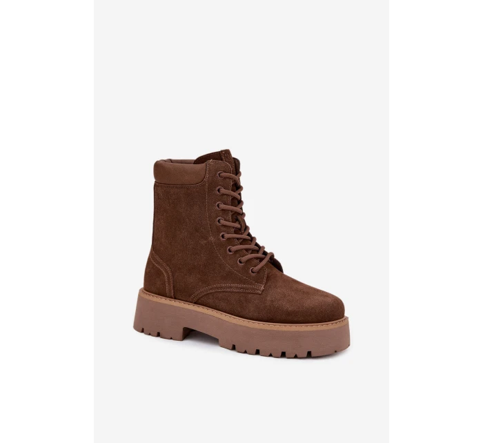 Semišové dámské workery s šněrováním Big Star model 21708627 hnědé - Big Star Shoes