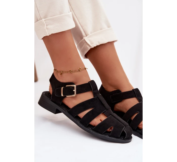 Dámské Sandály Černé se Zlatým Přezkou model 21937621 - Boto