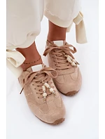 Dámské nízké tenisky s korálky béžové model 22095356 - Boto