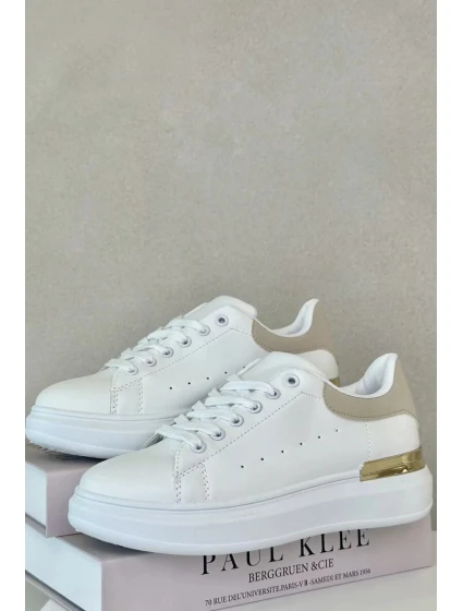 Nízké Dámské Tenisky Na Platformě Z Eko Kůže Bílo-Béžové Nevelena Nízké Dámské Tenisky Na Platformě Z Eko Kůže Bílo-Béžové Nevelena