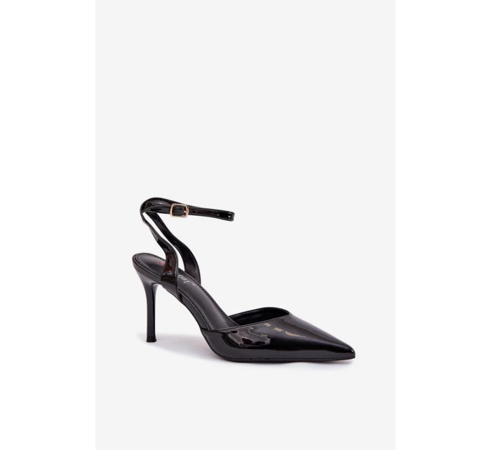 Dámské lakované lodičky s otevřenou patou - černé Laretta Dámské lakované lodičky s otevřenou patou - černé Laretta
