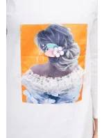 Šaty s 3D grafikou, krajka v barvě ecru