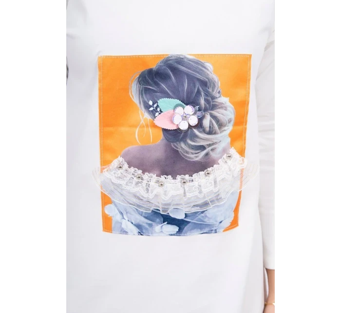 Šaty s 3D grafikou, krajka v barvě ecru