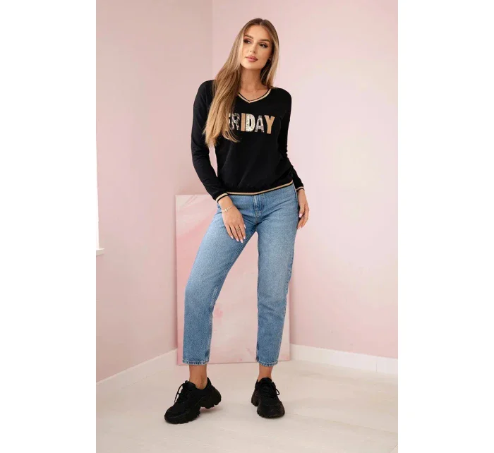 Dámská mikina s flitrovým nápisem černý