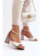 Kožené sandály na podpatku Laura Messi 2759 béžové Kožené sandály na podpatku Laura Messi 2759 béžové