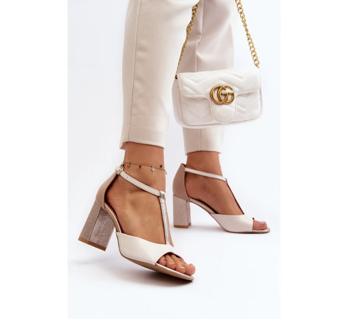 Kožené sandály na podpatku Laura Messi 2759 béžové Kožené sandály na podpatku Laura Messi 2759 béžové