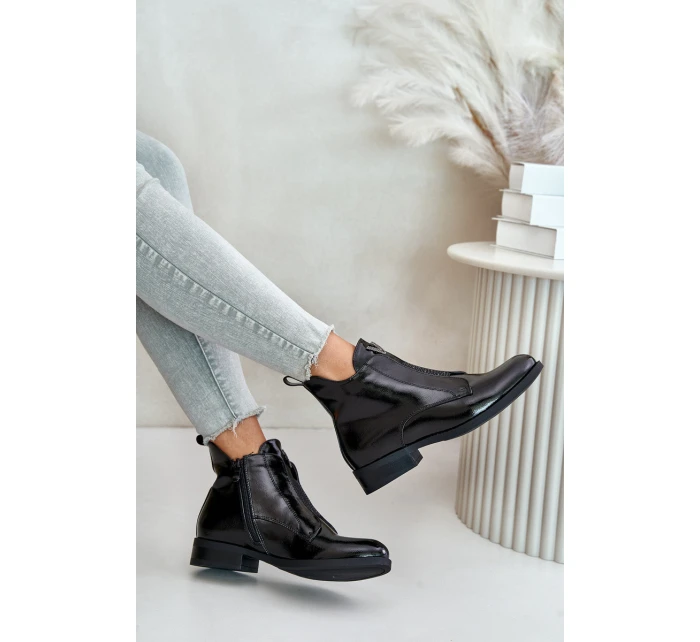 Lakované Nízké Boty Dámské Na Plochém Podpatku Zateplené Černé model 21674545 Černé - S.Barski