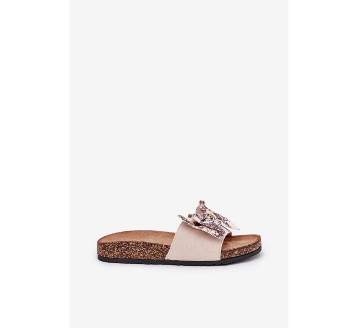 Dámské pantofle s mašlí na korkové platformě béžové model 21687426 - Boto Dámské pantofle s mašlí na korkové platformě béžové model 21687426 - Boto