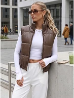 Krátká dámská vesta z ekologické kůže, hnědá, FashionStreet TY5732 Krátká dámská vesta z ekologické kůže, hnědá, FashionStreet TY5732