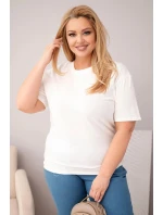 Dámská bavlněná halenka Plus Size s krátkým rukávem basic bílá Dámská bavlněná halenka Plus Size s krátkým rukávem basic bílá