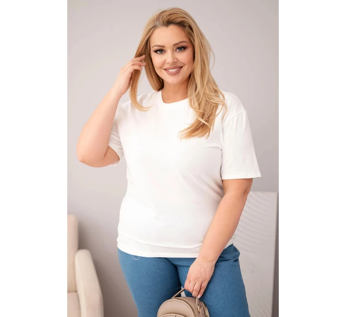 Dámská bavlněná halenka Plus Size s krátkým rukávem basic bílá Dámská bavlněná halenka Plus Size s krátkým rukávem basic bílá