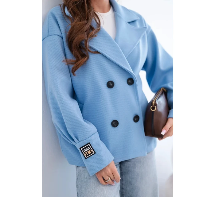 Dámská krátká dvouřadová bunda s límcem modrá