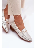 Dámské kožené mokasíny se zdobením na plochém podpatku S.Barski – stříbrné Dámské kožené mokasíny se zdobením na plochém podpatku S.Barski – stříbrné