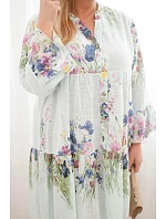 Dámské bavlněné šaty Plus Size s výstřihem do V a knoflíky, květinový vzor mátové