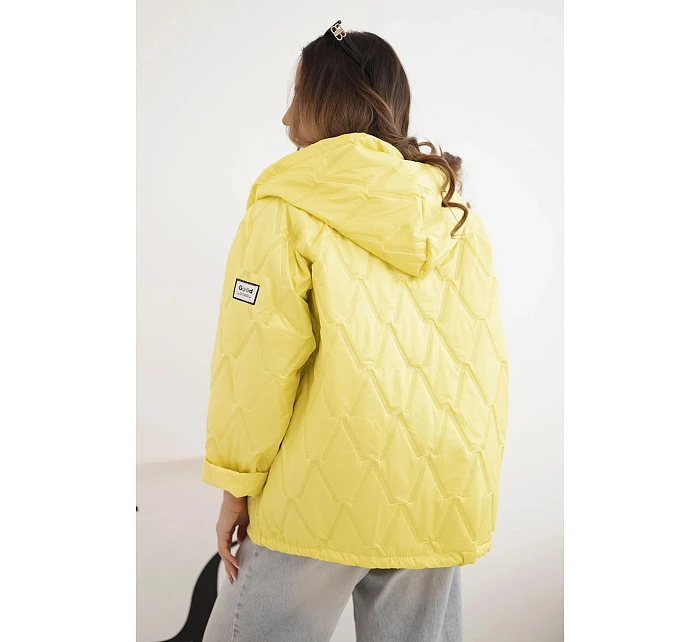 Dámská jarní prošívaná bunda s kapucí a zipem tmavě žlutá