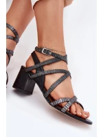 Kožené Dámské Sandály S Pásky Na Podpatku model 21702870 Černé - Maciejka