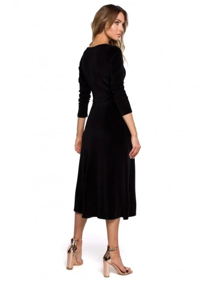 Sametové midi šaty s rukávy černé model 18003065 - Moe
