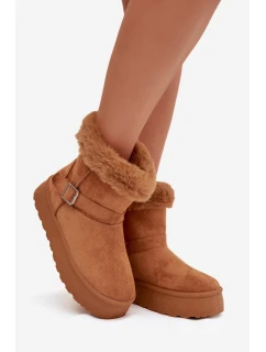 Dámské sněhule na platformě s přezkou a kožíškem Jesella – camel