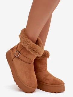 Dámské sněhule na platformě s přezkou a kožíškem Jesella – camel