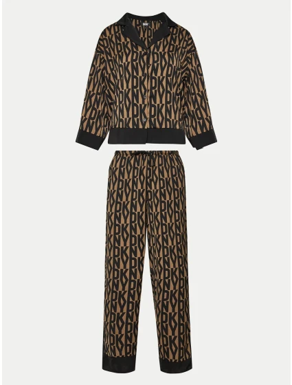 Dámské pyžamo YI90017 202 hnědé s potiskem - DKNY