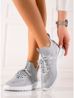 Trendy dámské šedo-stříbrné  tenisky bez podpatku