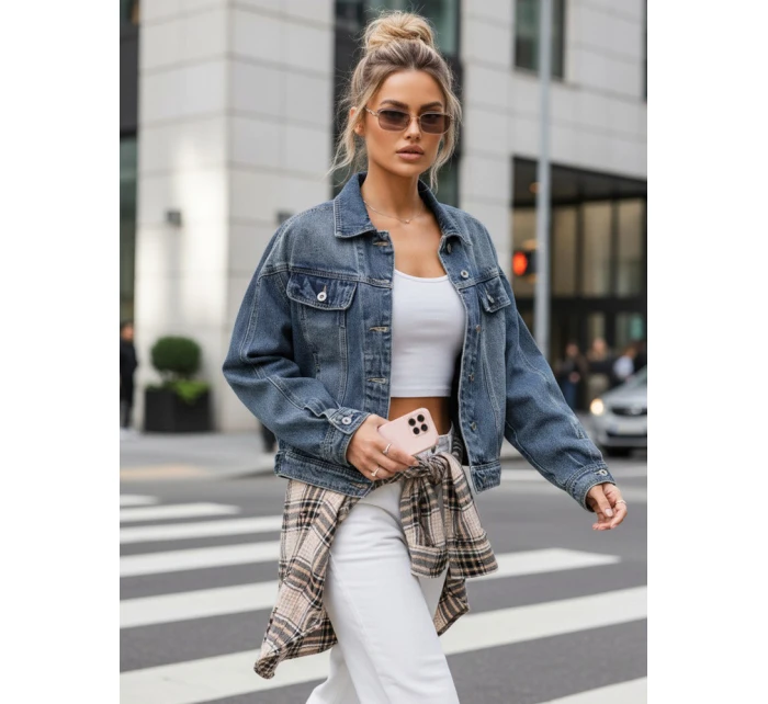 Dámská krátká džínová bunda klasického střihu modrá FashionStreet TY5632