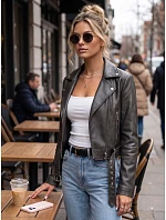 Dámská bunda ve stylu Ramones s koženým páskem, černá, FashionStreet TY5720 Dámská bunda ve stylu Ramones s koženým páskem, černá, FashionStreet TY5720