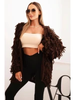 Dámský kardigan s třásněmi a volným střihem hnědý