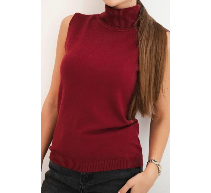 Dámská viskózová bezrukávová blůza s rolákem bordová