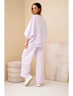 Dámský souprava viskózová máslo s širokou nohavicí a volnou blůzou světle fialový