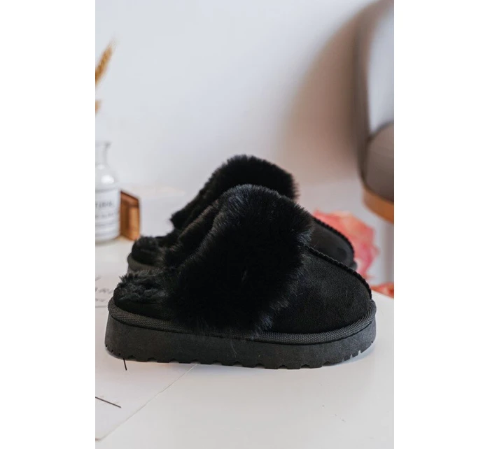 Dětské pantofle s kožešinou černé Birasta